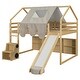 preview thumbnail 4 of 16, Full Size Wooden Loft Bed House-shaped Frame with a Tent, Natural+Beige