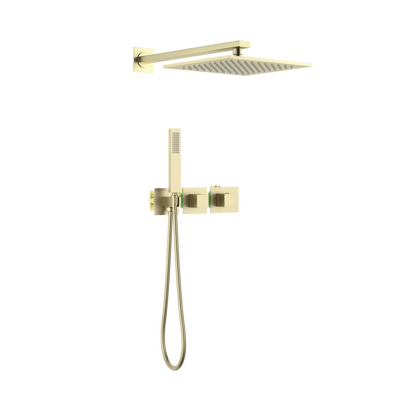 Cube 2 Function Thermostatic Shower System With Rough In Valve - Brushed Gold