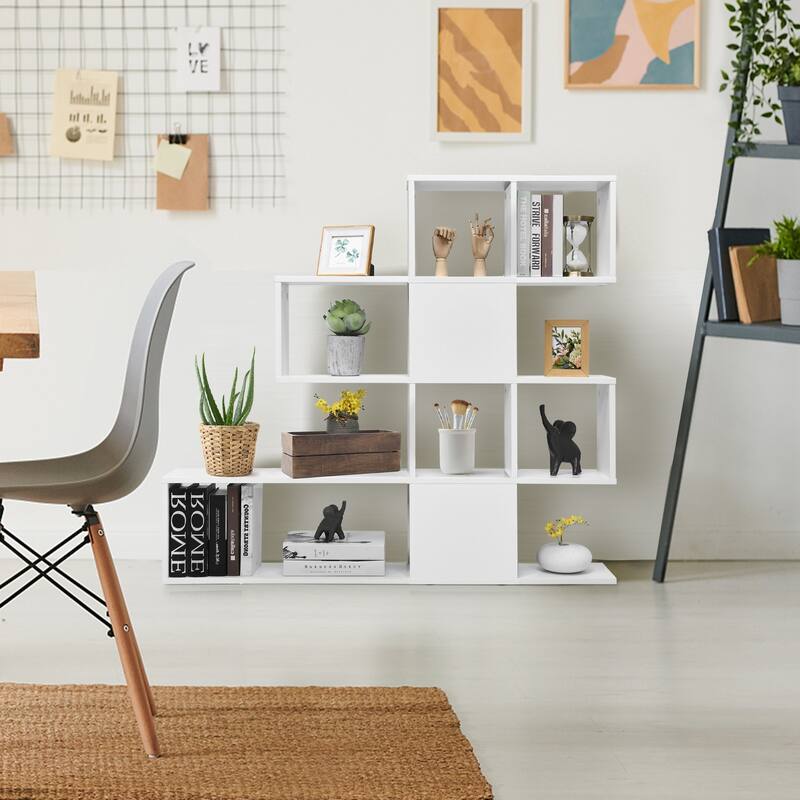 5-Tier Ladder Bookshelf with Open Shelves Modern Storage Display Rack for Home Office Living Room - 47" x 8" x 43" (L x W x H)