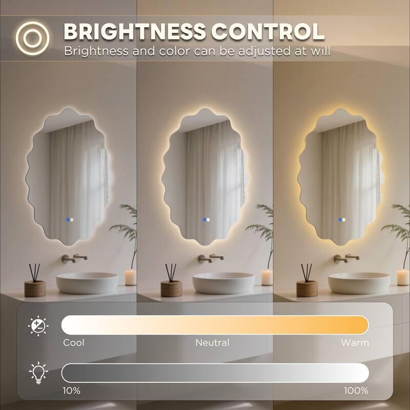 Oval Frameless Dimmable LED Light Anti-Fog Wall Bathroom Vanity Mirror