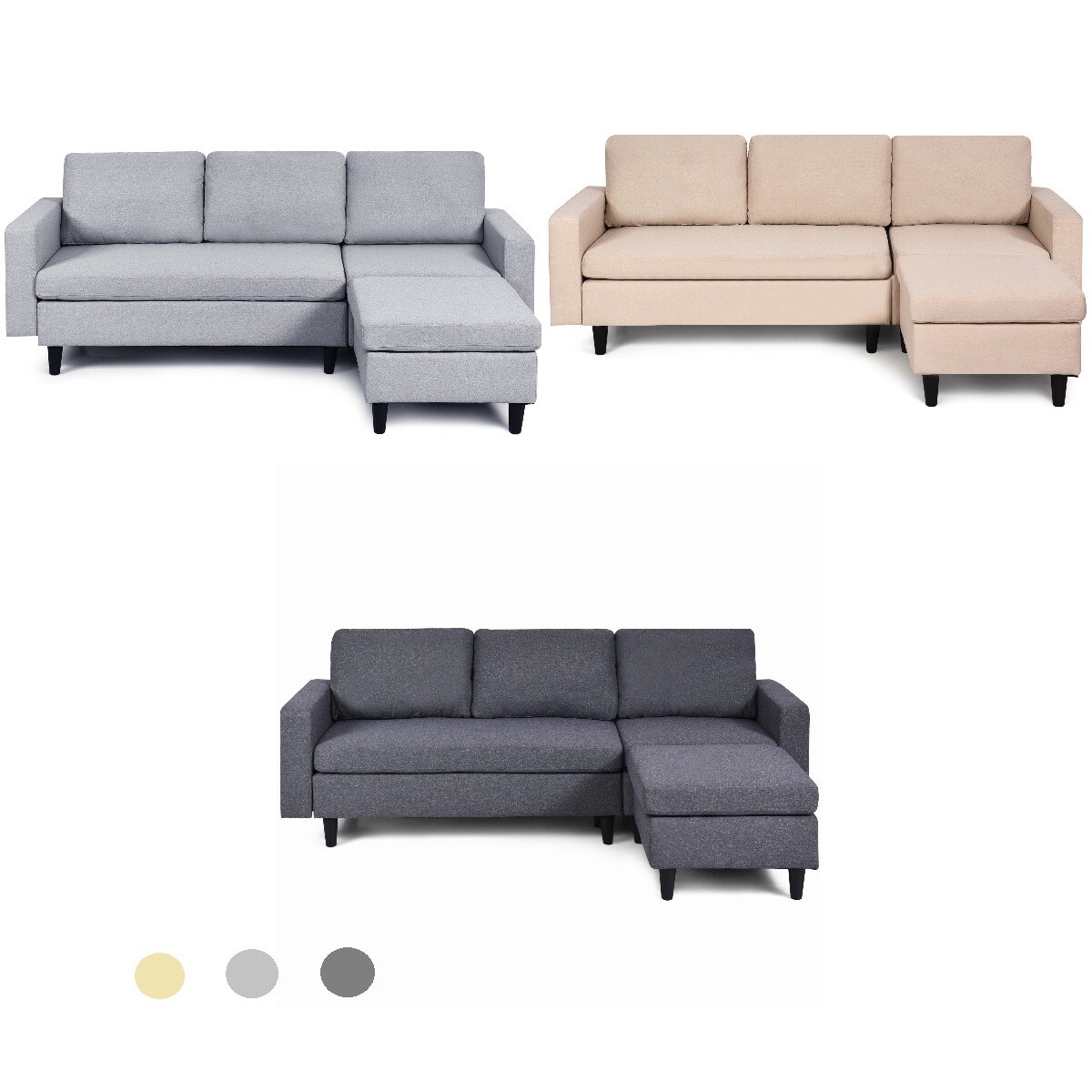 Costway Convertible Sectional Sofa Couch L Shaped Costway Convertible Sectional Sofa