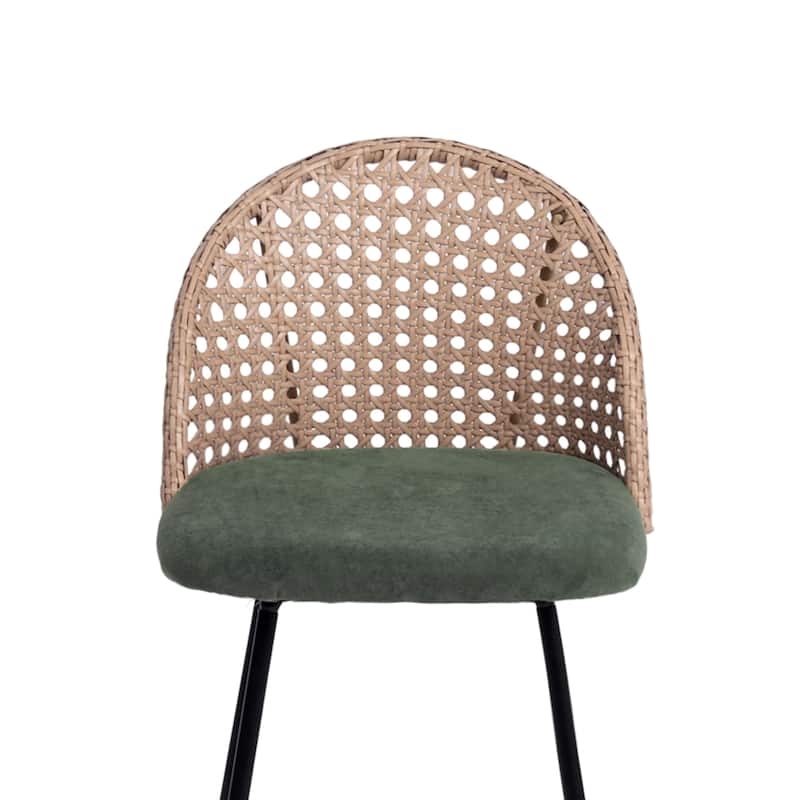 2 Set Rattan 27" Upholstered Chenille Full Back Counter Stool