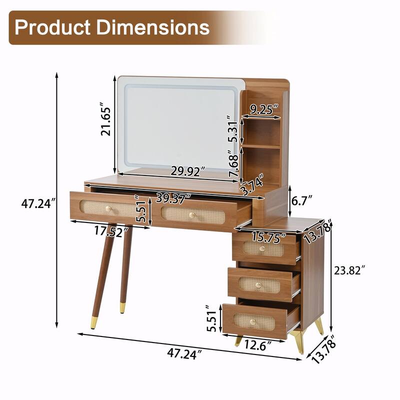 47'' Vintage Makeup Vanity with Mirror and Lights
