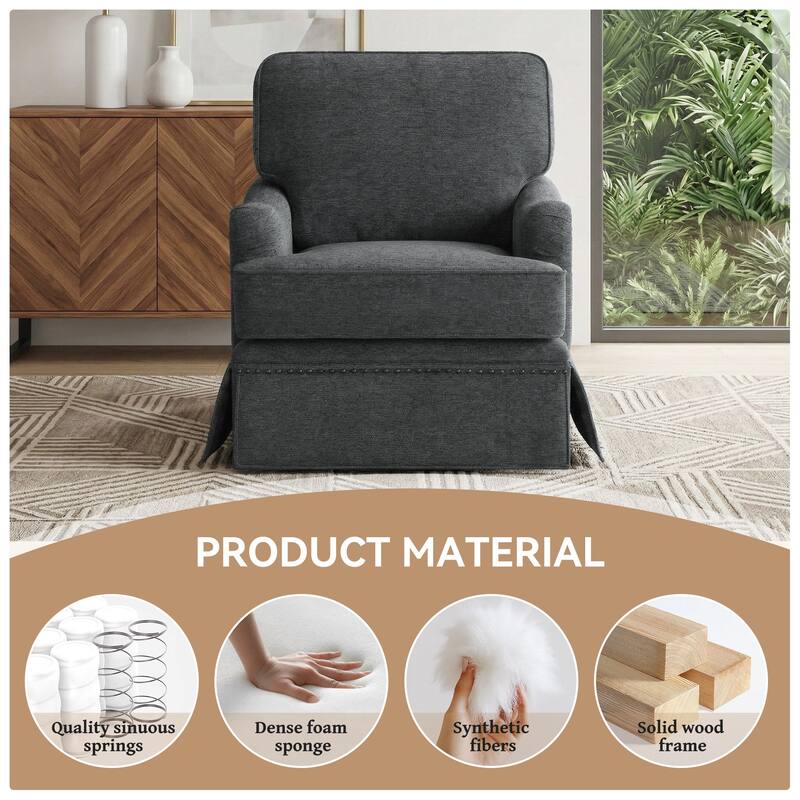 Chenille Swivel Accent Chair with Nailhead Trim Skirt