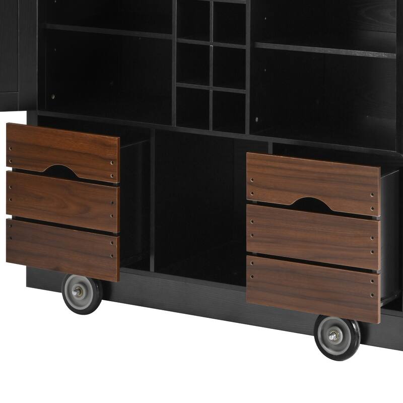 54" Rolling Kitchen Island with Drop Leaf and Power Outlet and 2 Drawers