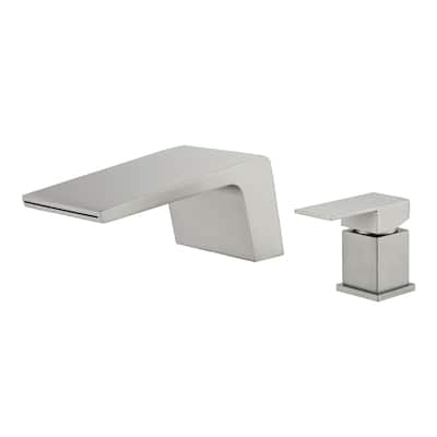 Deck Mount Tub Faucet Brushed Nickel Modern 2 Hole Bathroom Waterfall Single Handle Bathtub Faucet