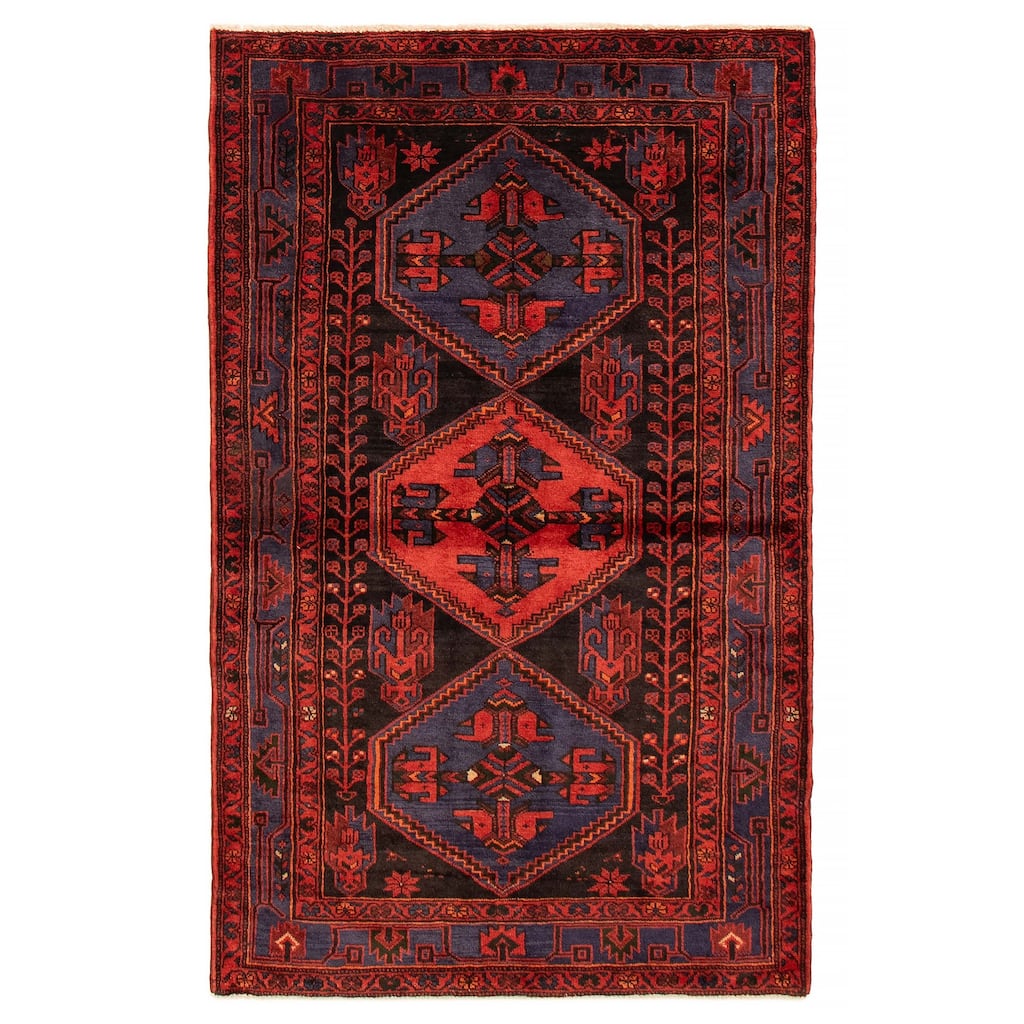 ECARPETGALLERY Hand-knotted Andelz Black, Red Wool Rug - 4'6 x 7'3