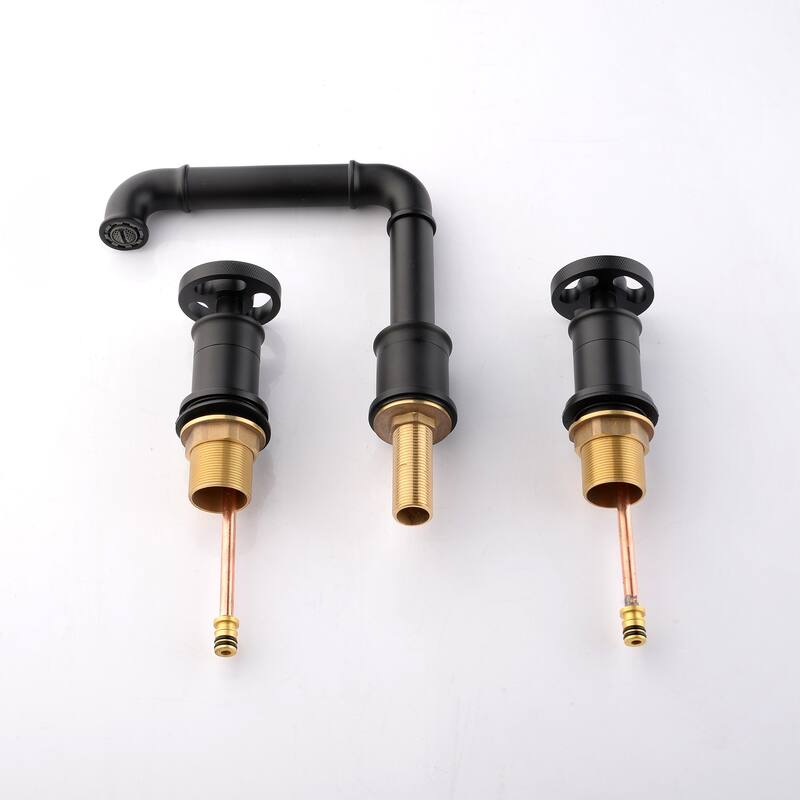 Modern Deck Mounted Bathroom Faucet Widespread with 2-Handle in Black