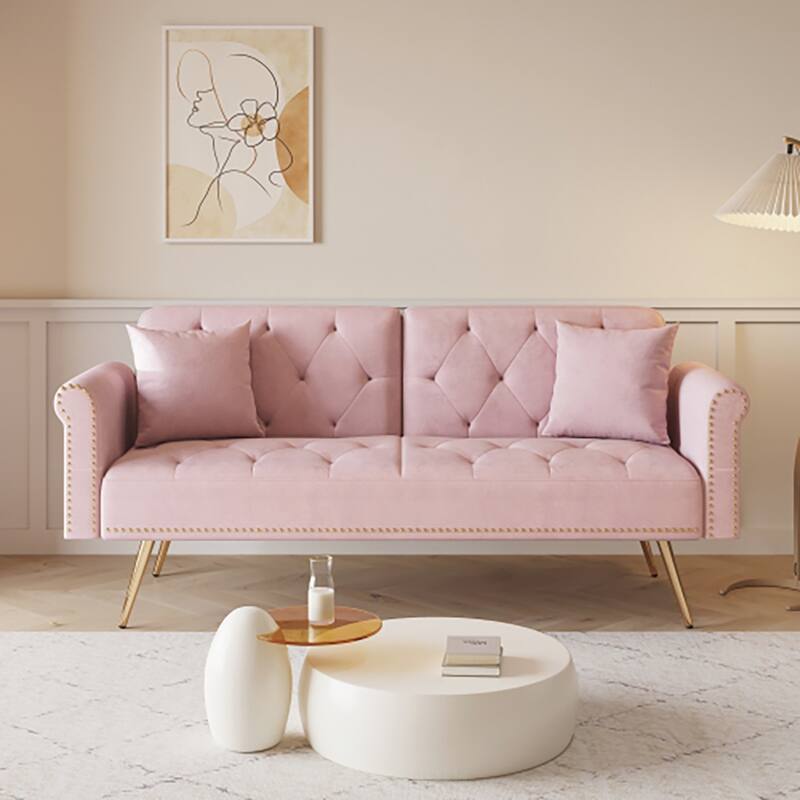 Velvet Tufted Back With 3 Pillow - Pink