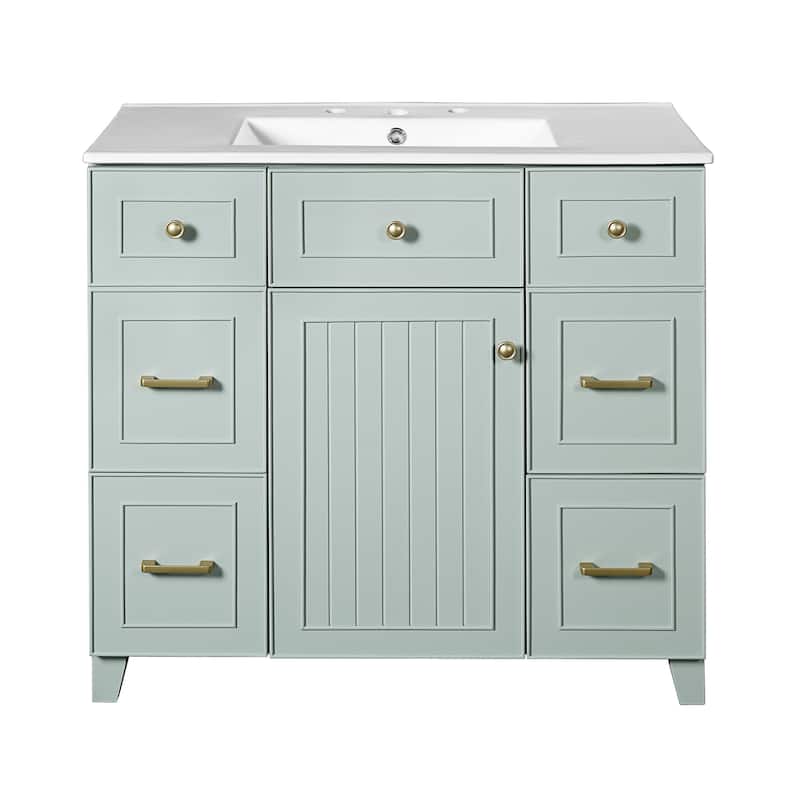 36"Freestanding Bathroom Vanity with Ceramic Sink - Green