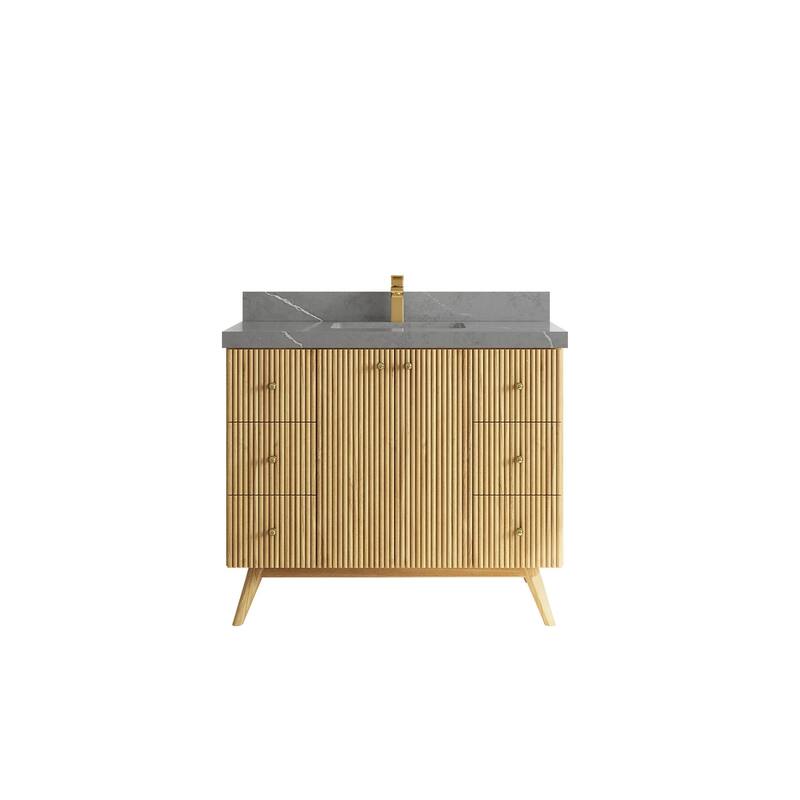 Willow Collections 42 in. W x 22 in. D Pasadena Solid TeakSingle Sink Bathroom Vanity with Countertop - 2"Piatra Gray - Light Natural