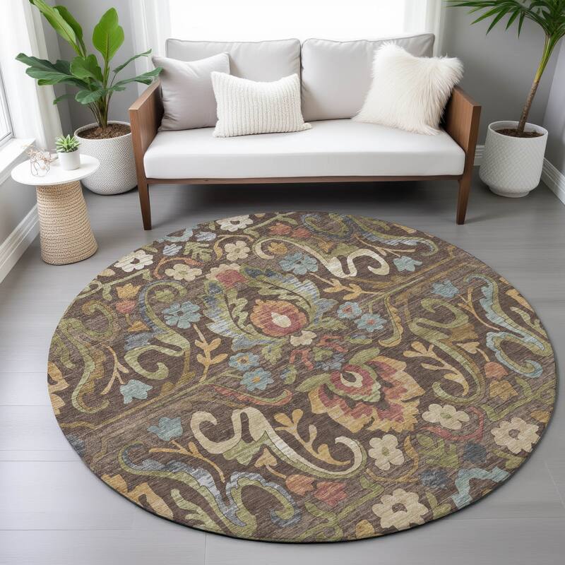 Machine Washable Indoor/Outdoor Floral Watercolor Chantille Rug