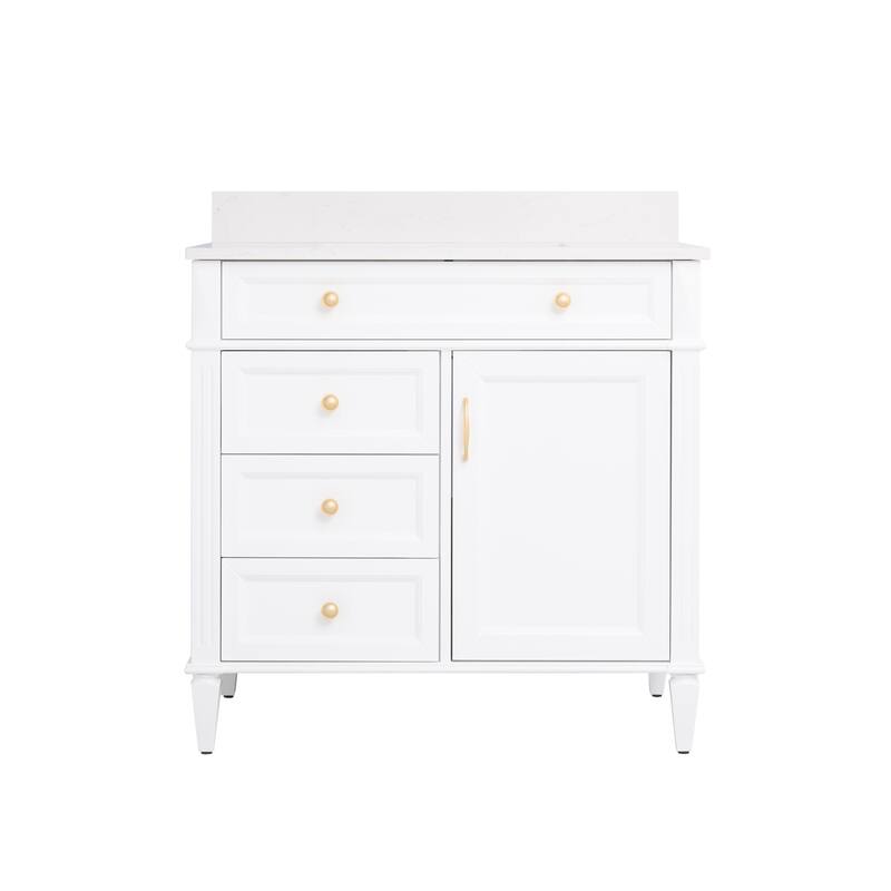 35''H Solid Wood Bath Vanity With Carrera White Quartz Top and Sink