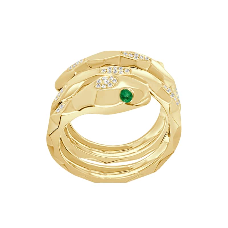 Auriya 14k Gold Diamond and Emerald Snake Wrap Ring 0.15 ct. tw. (F-G, VS)