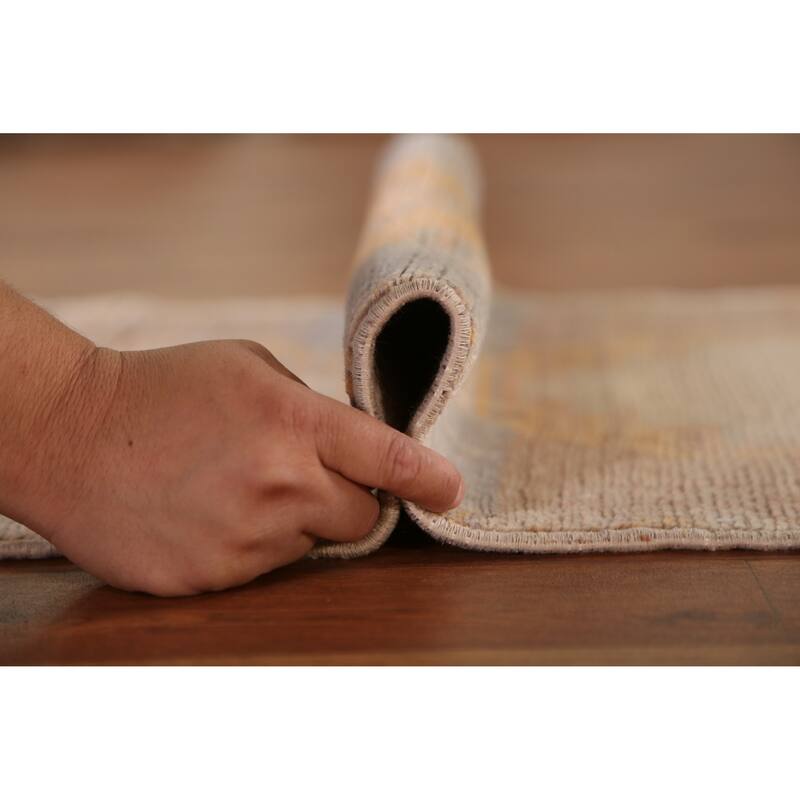 Hand Knotted Oriental 100% Wool Carpet Transitional Geometric Beige & Ivories Anatolian Area Rug - 2' 9'' X 1' 7''