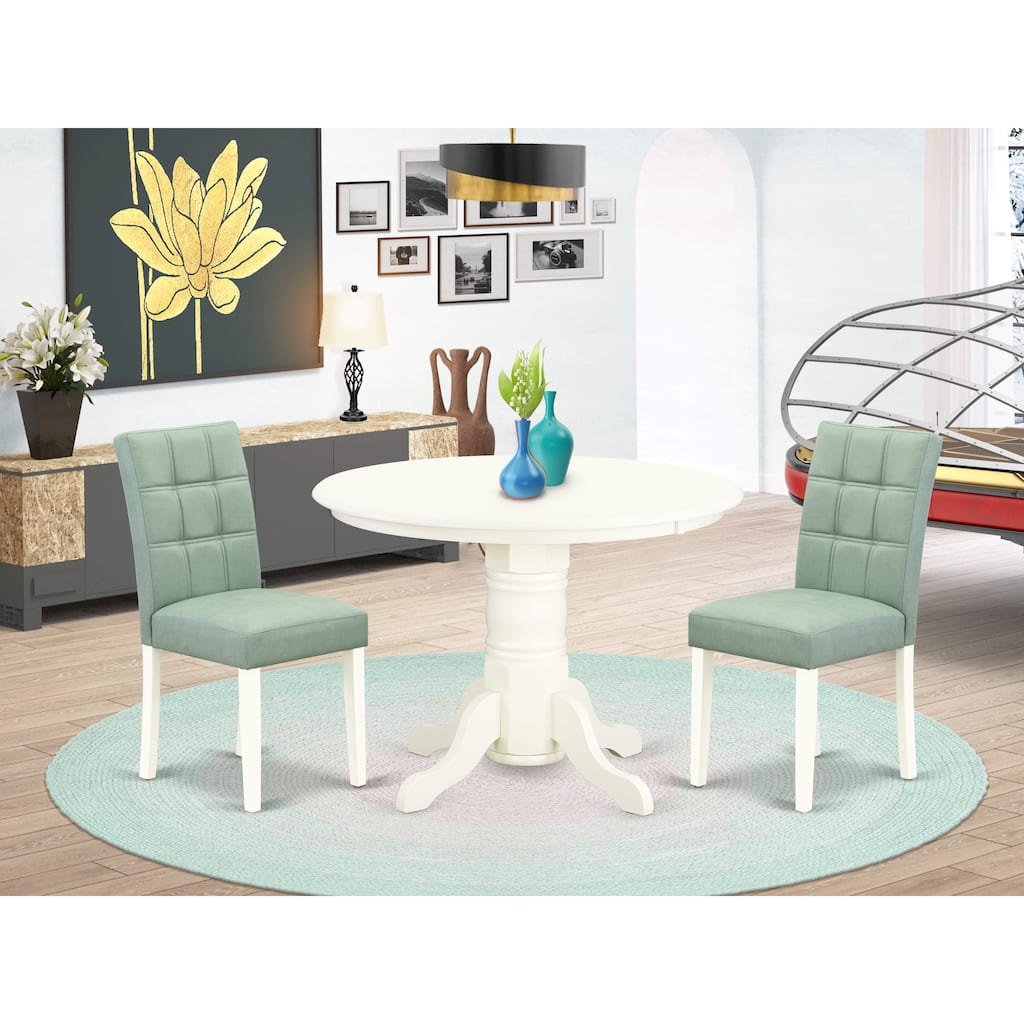 East West Furniture Dining Room Set Includes a Round Kitchen Table and Chairs, Linen White (Pieces Options)