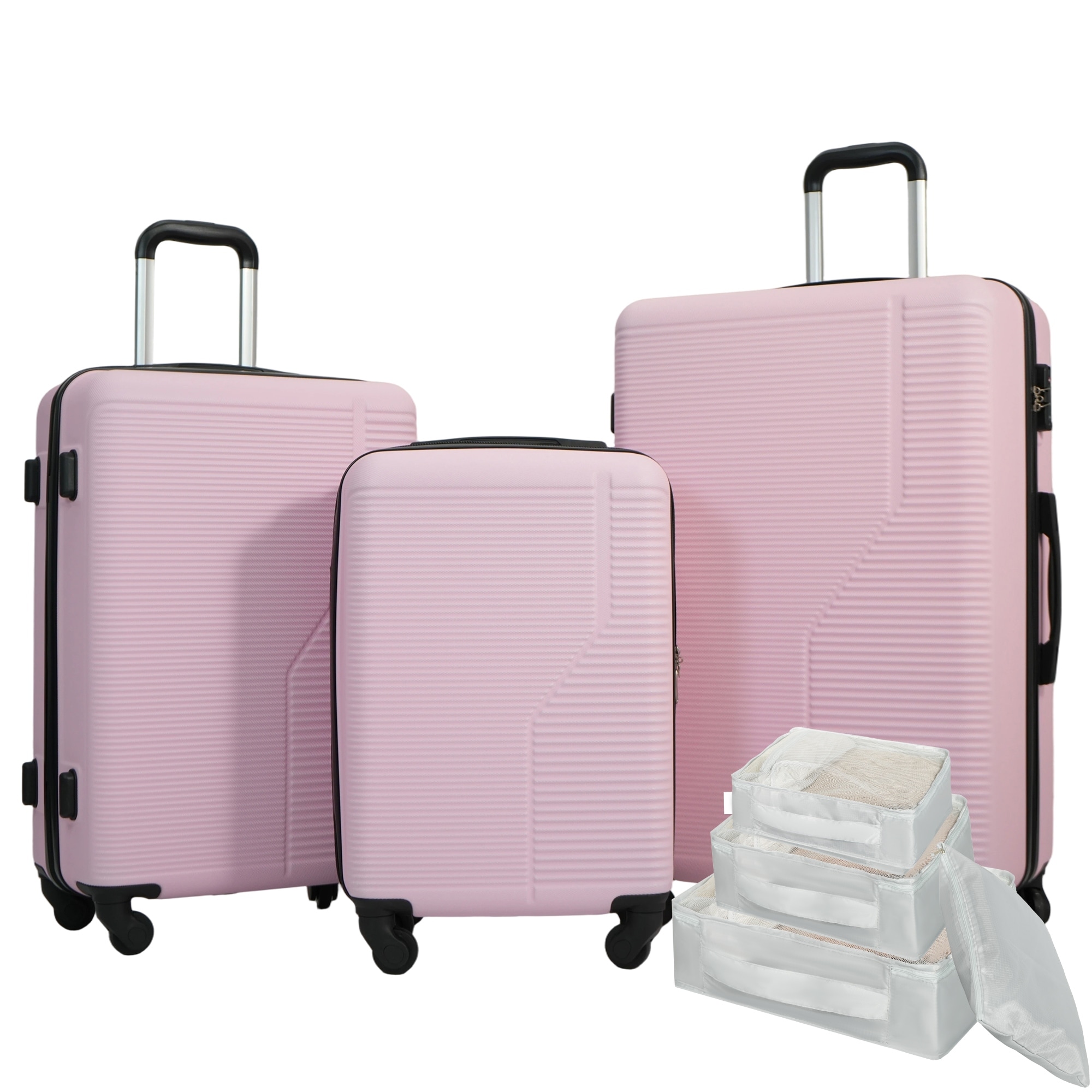 7-Piece Luggage Set ABS Lightweight & Durable Suitcase with Spinner Wheels, TSA Lock, (20/24/28), Pink