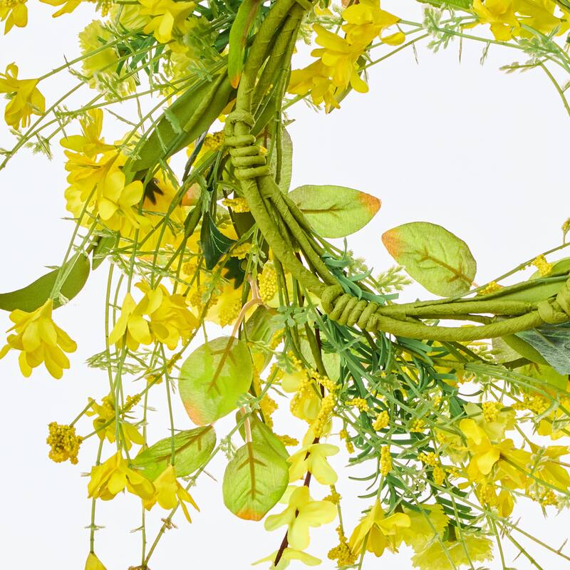 13" Spring Poppy/Forsythia Candle Ring