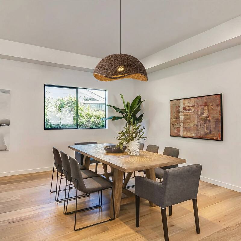 1-Light Boho Brown Rattan Hand-Woven Cloche Hanging Basket Pendant Light - 20.47" W x 12.59" H