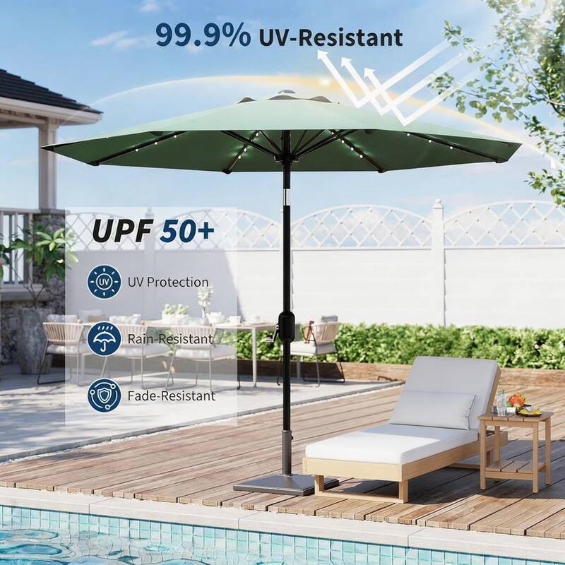 9 ft Patio Umbrella, 8 Sturdy Ribs, with Lights
