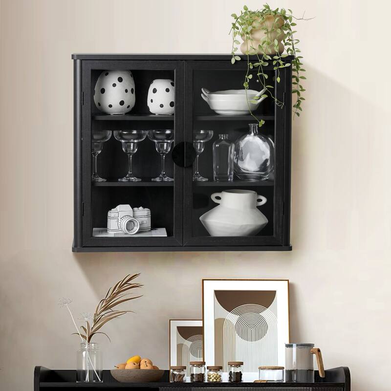 Modern Wall-Mounted Storage Cabinet with Tempered Glass Doors