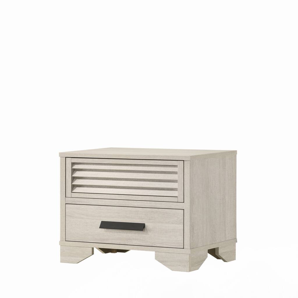1pc Contemporary 2-Drawer Louvered Design Nightstand