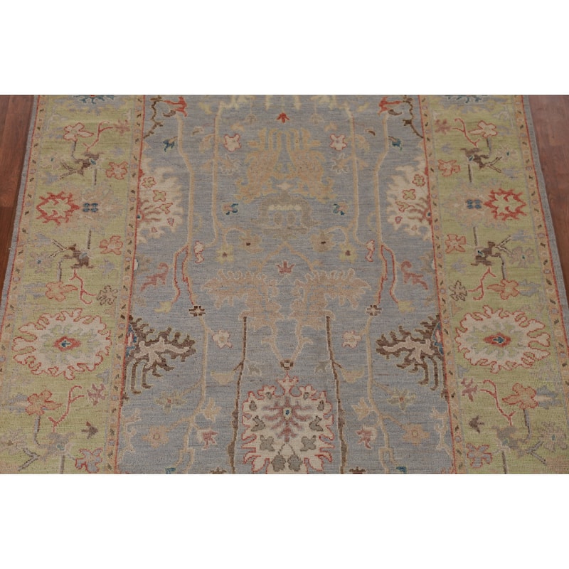 Hand Knotted Oriental 100% Wool Carpet Transitional All-Over Navy Blue & Blues Oushak Area Rug - 8' 11'' X 6' 1''
