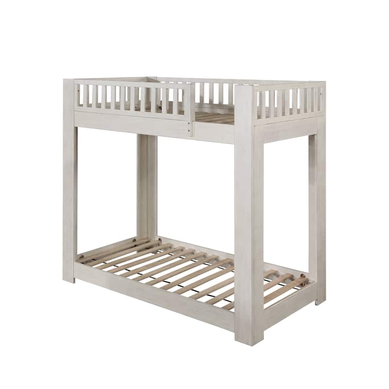 Weathered White Finish Twin/Twin Bunk Bed with Fixed Ladder