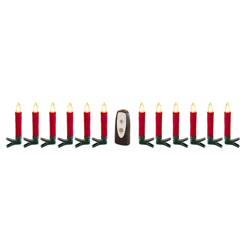 LED Red Clip-On Flameless Christmas Taper Candles with Timer - 4.5"