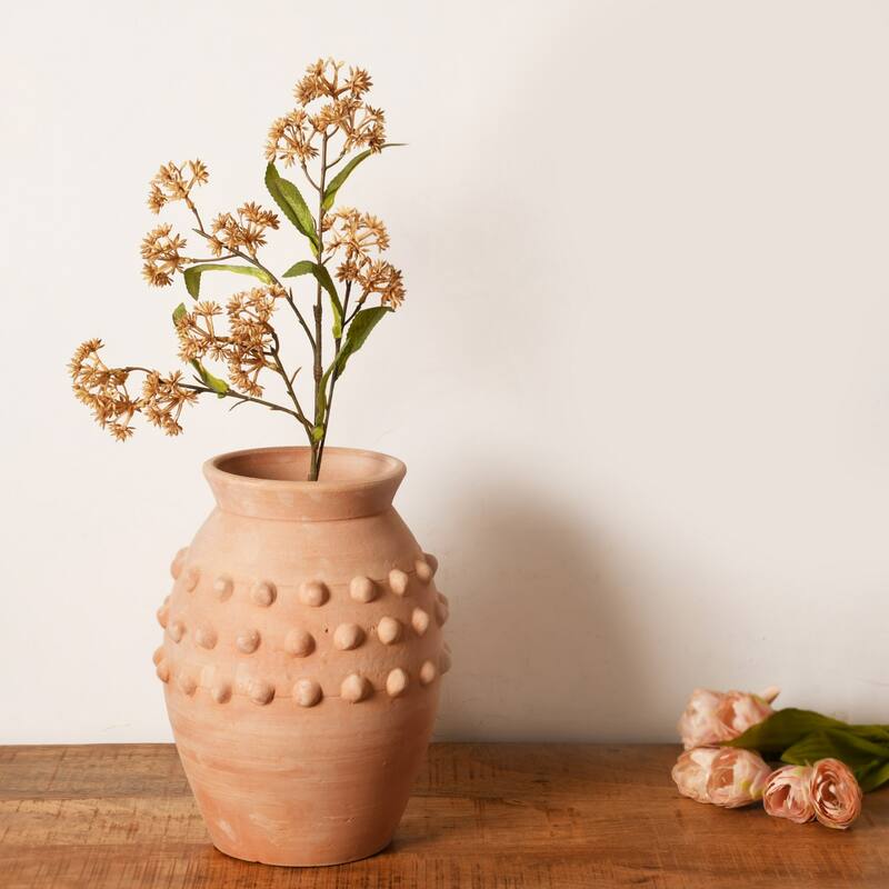 Solid Beaded Terracotta Vase - 10.75" - Brown