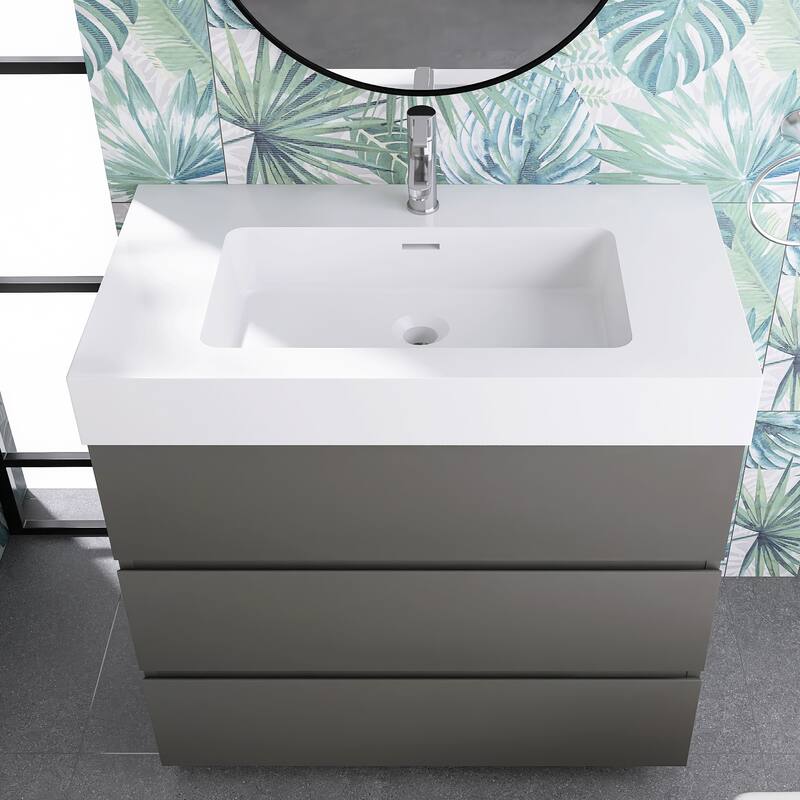 Freestanding Bathroom Vanity with White Solid Surface Top