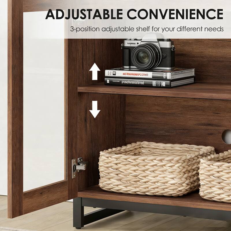 4 in 1 TV Stand for 120" TVs, Console with Glass Doors & 6 Drawers, Entertainment Center