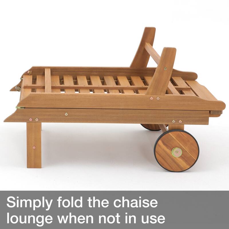 Outdoor Acacia Wood Chaise Lounge with Cushion