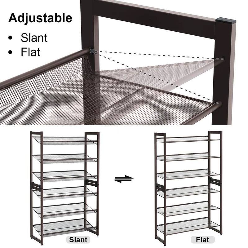 6 Tier Bronze Metal Shoe Rack Organizer for Entryway Closet Stackable Adjustable Storage Stand