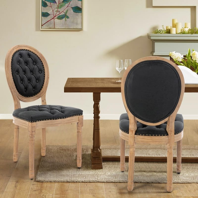 Upholstered French Style Nailhead Dining Chairs(Set of 6) - Black Leather 2