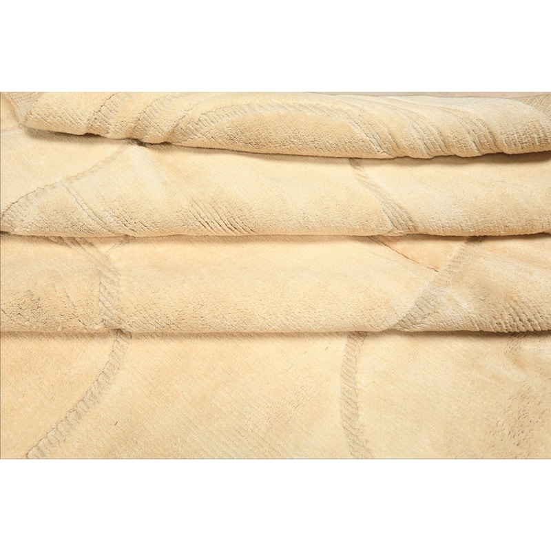 9'10''x13'10'' Tibetano Hand Knotted Wool & Linen Ivory Tibetan Art Deco Rug - 9' 10'' x 13' 10''