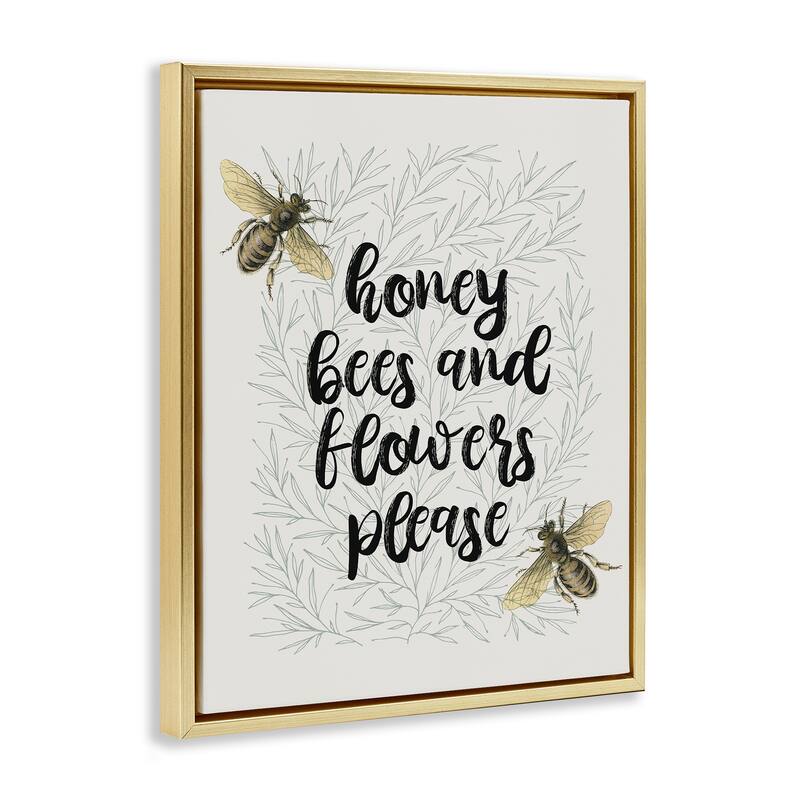 Stupell Honey Bees & Flowers Please Framed Floater Canvas Wall Art Design By Lil' Rue