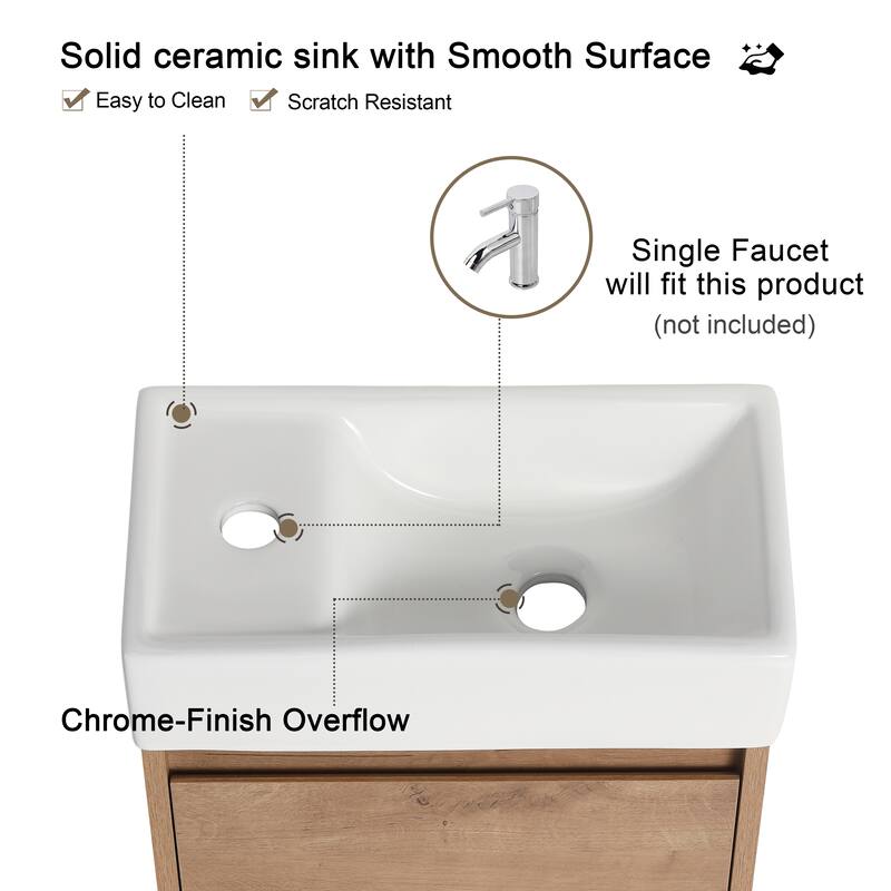 Malwee 16" FreeStanding Bathroom Vanity, Mini Floor Stand Bathroom Vanity with Sink,Soft Close Door and Adjustable shelf
