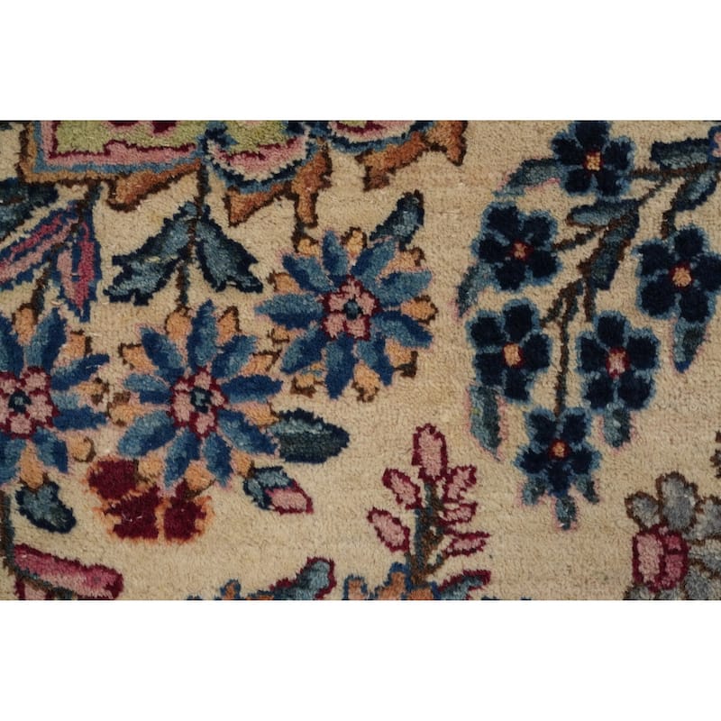 Hand Knotted Oriental 100% Wool Carpet Traditional Floral Beige & Ivories Kerman Area Rug - 17' 9'' X 10' 8''
