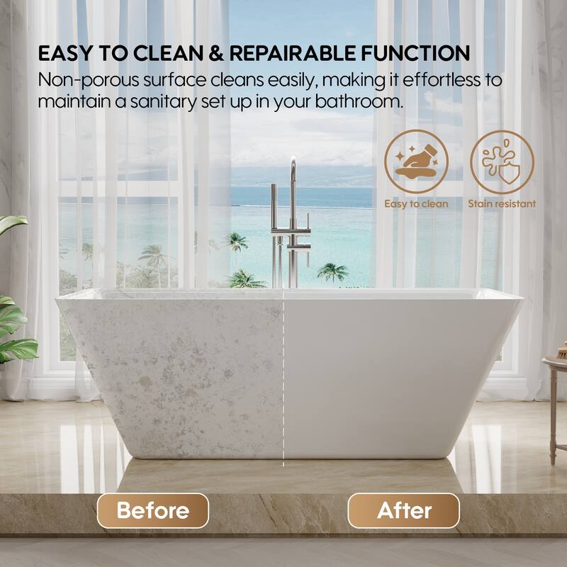 Freestanding Soaking Bathtub, 100% Pure Virgin Acrylic with Drain And Overflow,Glossy White