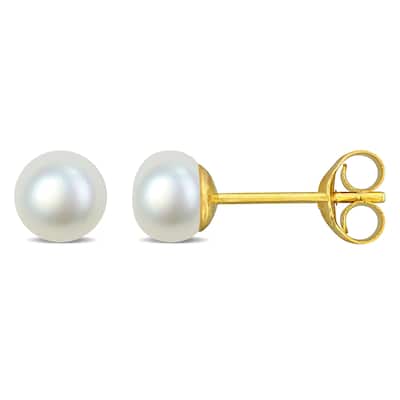 Miadora 7-7.5mm Cultured Freshwater Pearl Stud Earrings in Yellow Plated Sterling Silver