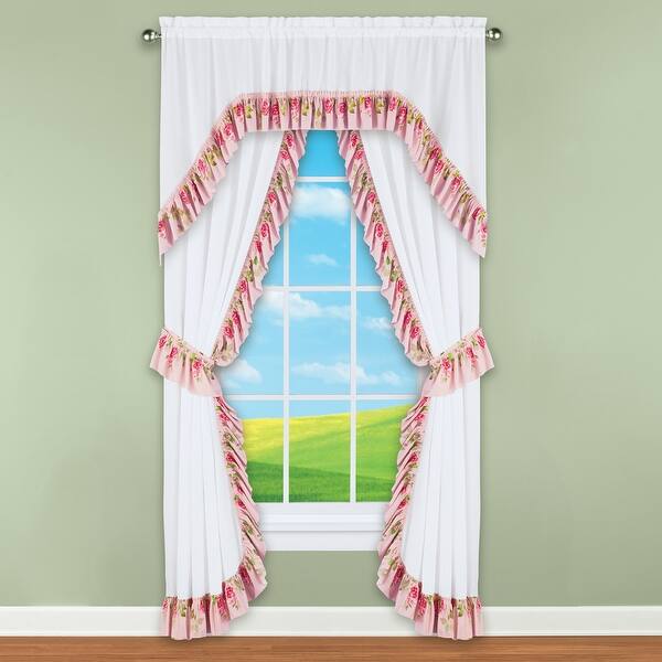 Floral Rose Ruffled Border Drapes and Valance Set 11.250 x 7.000 x 3.