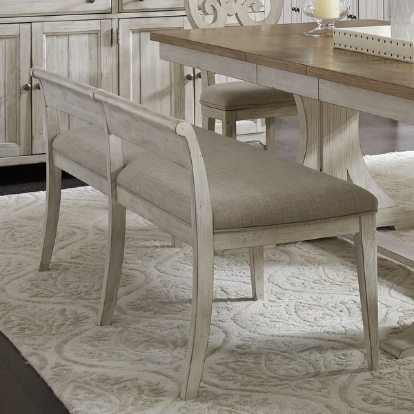 slide 2 of 5, Farmhouse Reimagined Antique White with Chestnut Uph Bench Single - Antique White - Dining Height