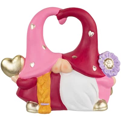 8" Fuchsia and Pink Kissing Gnomes Valentine's Day Statue