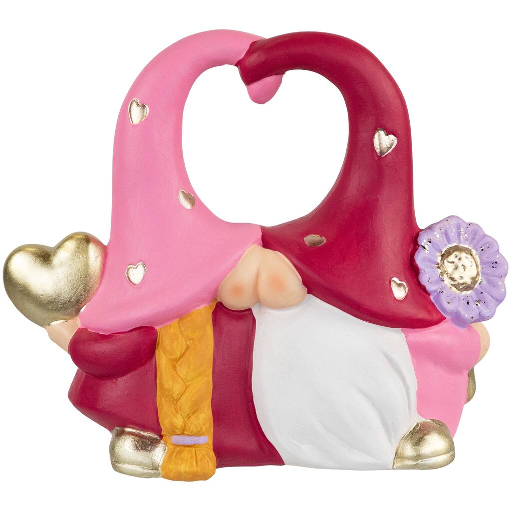 8" Fuchsia and Pink Kissing Gnomes Valentine's Day Statue