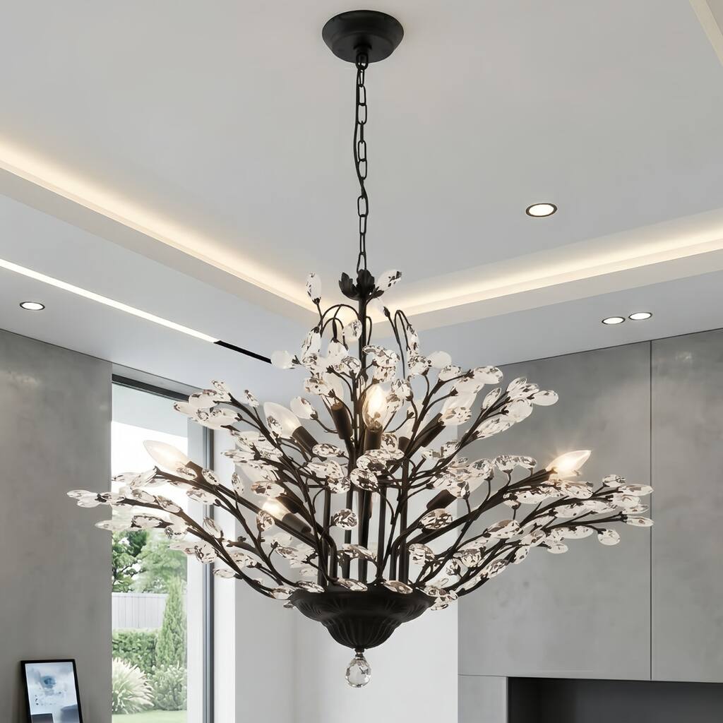Maxax 12 - Light Black Branch Crystal Chandelier - Tree Branch Pendant Light for Foyer & Dining Room