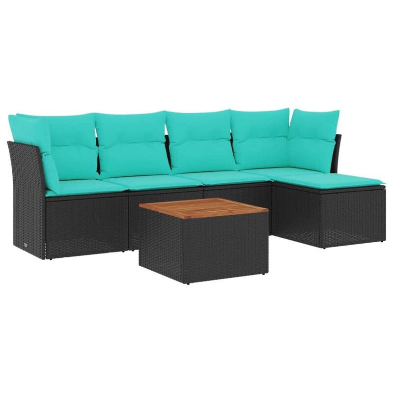 vidaXL 6 Piece Patio Sofa Set with Cushions Black Poly Rattan - 24.4 x 24.4 x 27.2