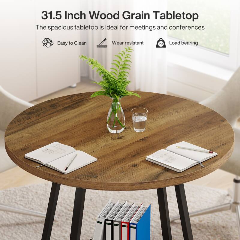 31.5" Round Wooden Conference Table Small Meeting Table - N/A