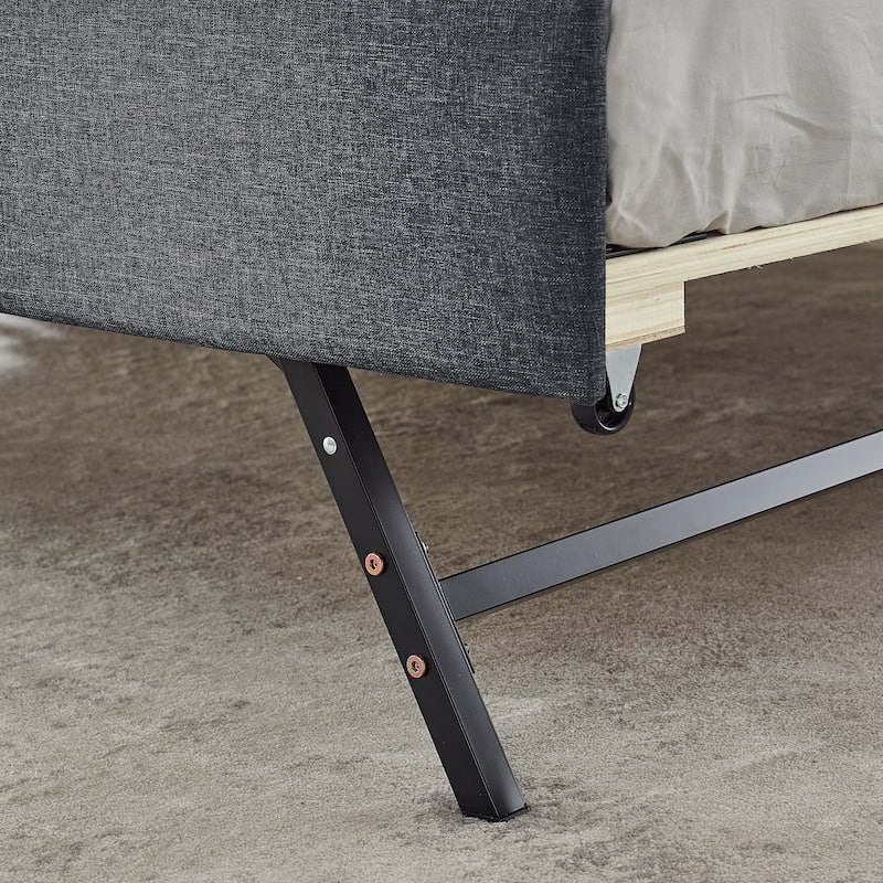 Dark Gray Twin Size Upholstery Daybed with Erectable Trundle & USB Design