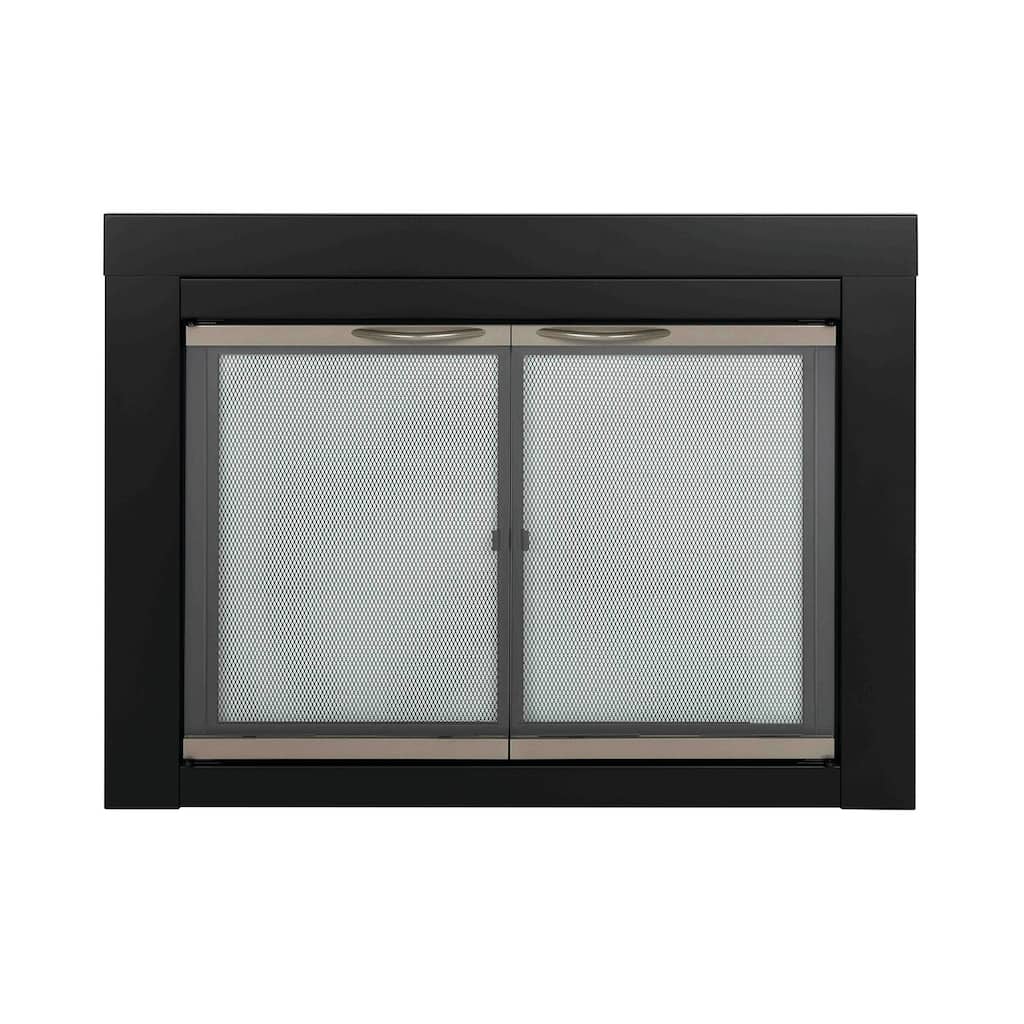 Pleasant Hearth Alsip Fireplace Glass Door Black & Sunlight Nickel